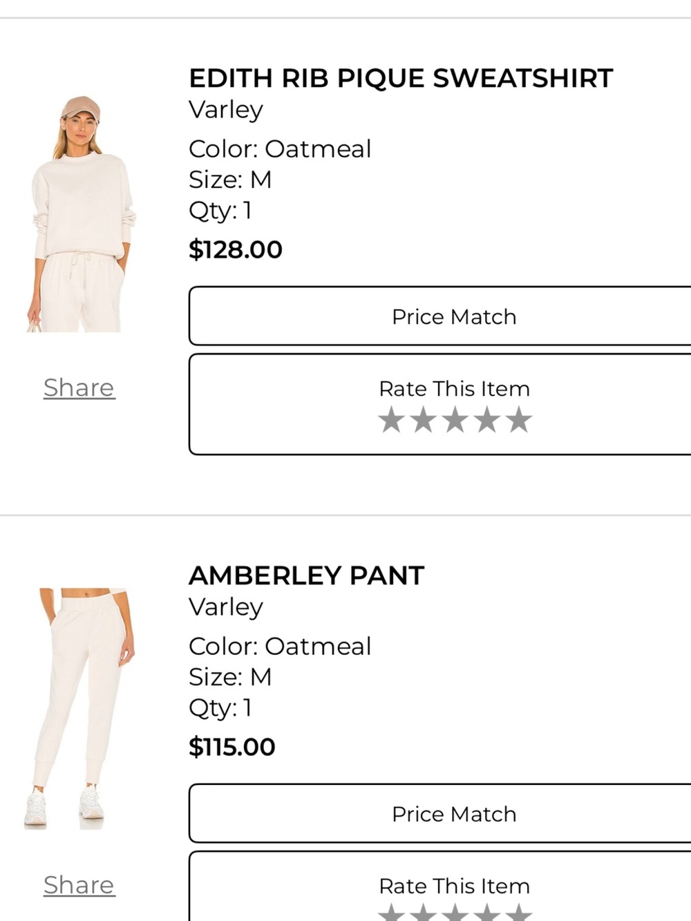 Varley Sweatsuit Set M Oatmeal
